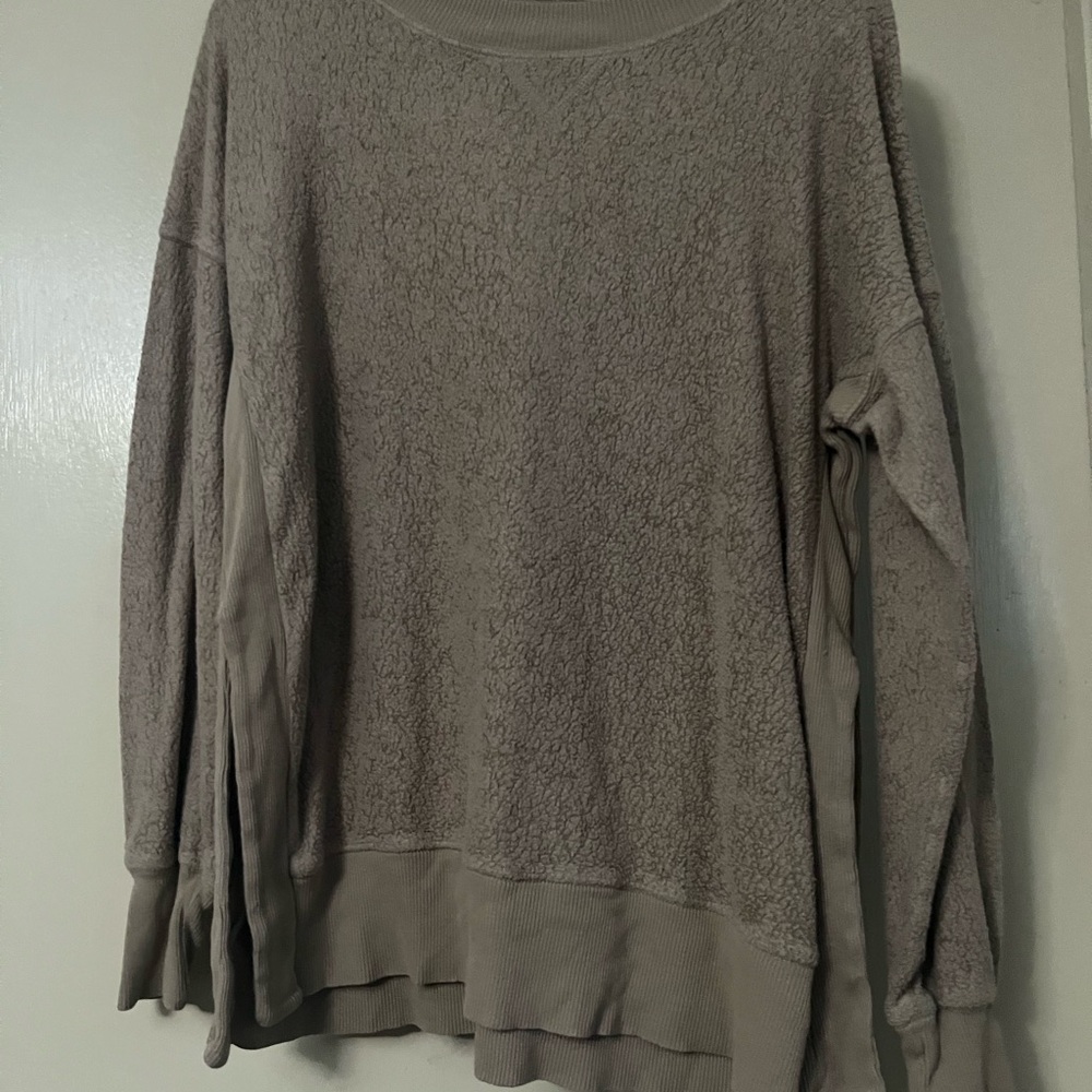 Aerie Beige Textured Crew Neck Sweater